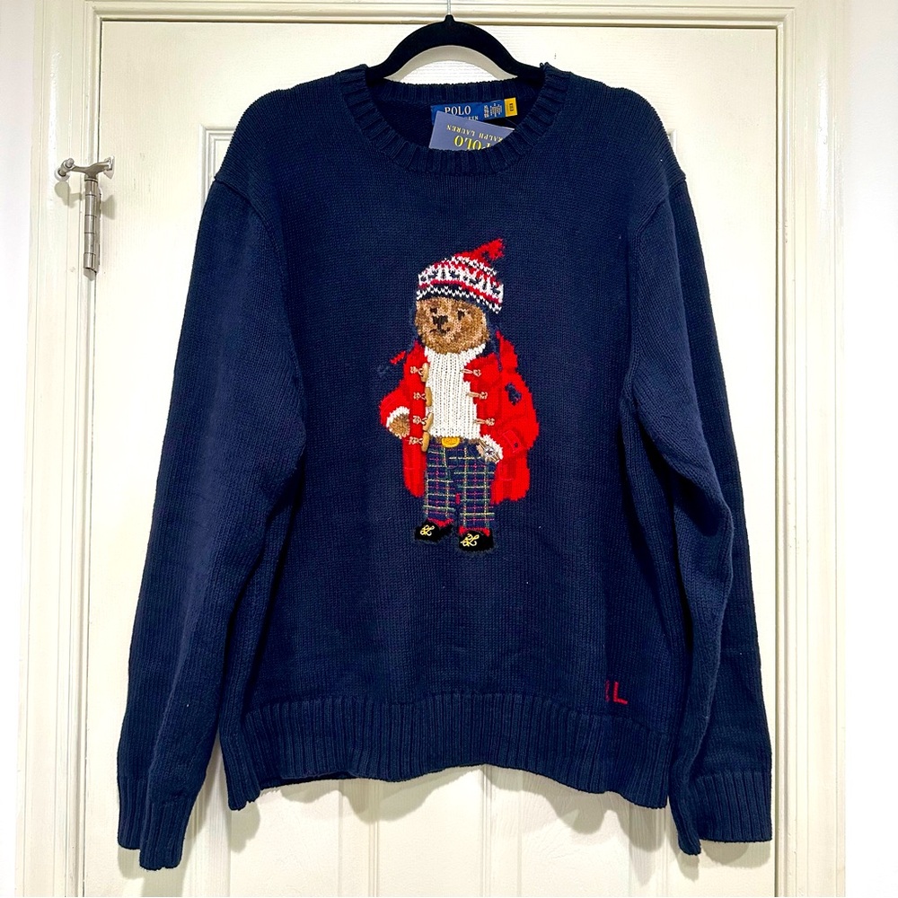 NWT Ralph Lauren Bear Intarsia Cotton & Cashmere Sweater